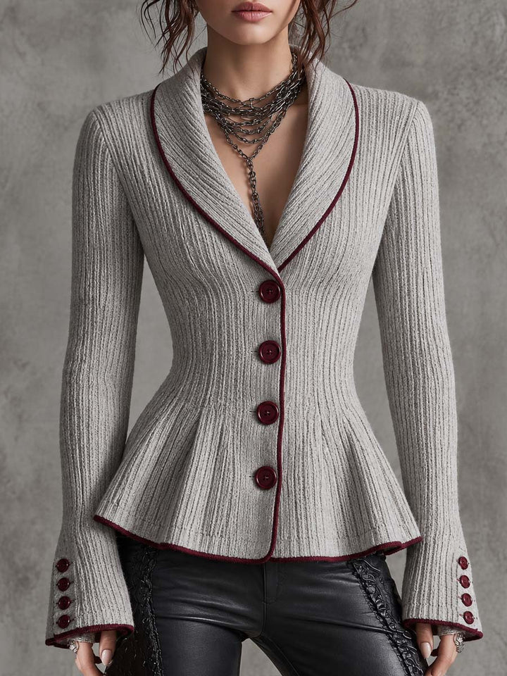Contrast Satin Peplum Rib Knit Cardigan