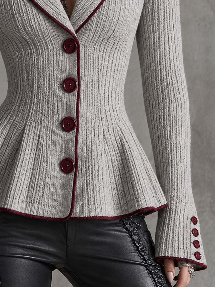 Contrast Satin Peplum Rib Knit Cardigan