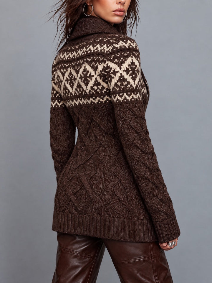 Retro Zippered Fair Isle Cardigan