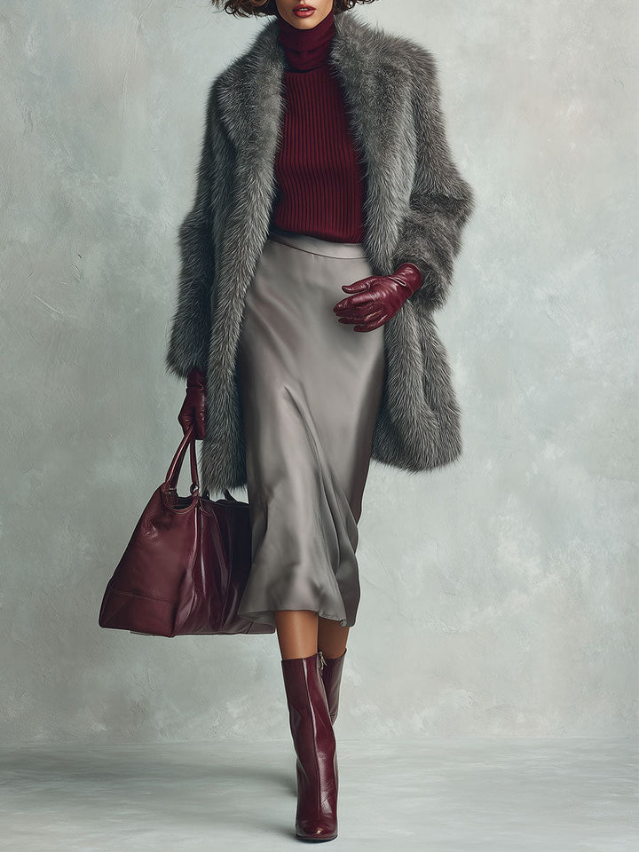 Elegant Mid-Length Faux Mink Fleece Coat with Handle and Straight Cut