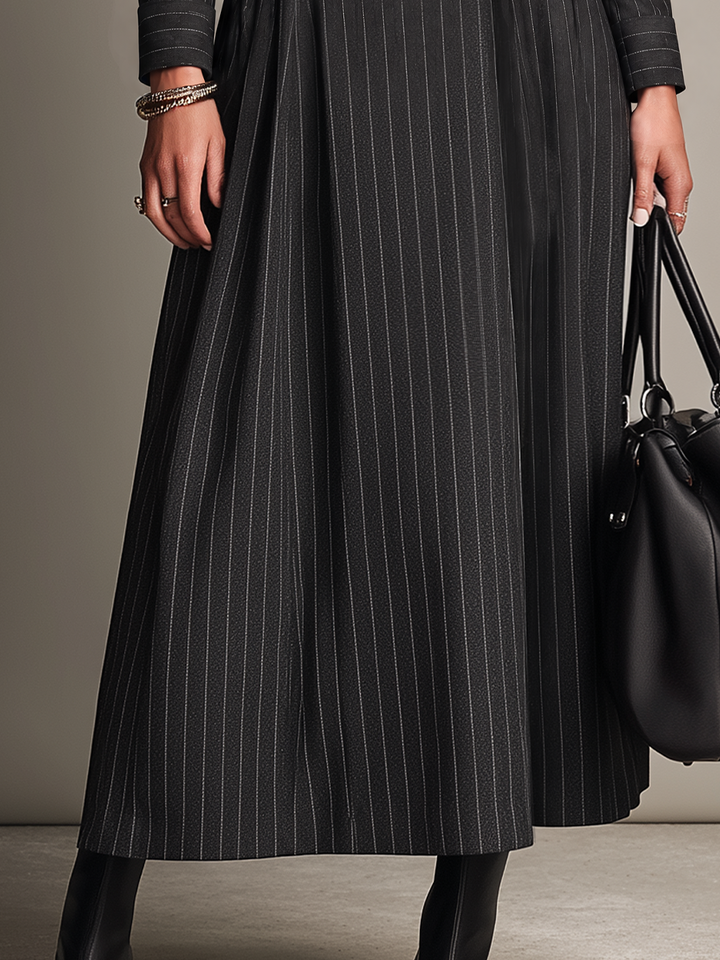 Striped Military-Inspired Maxi Satin Dress