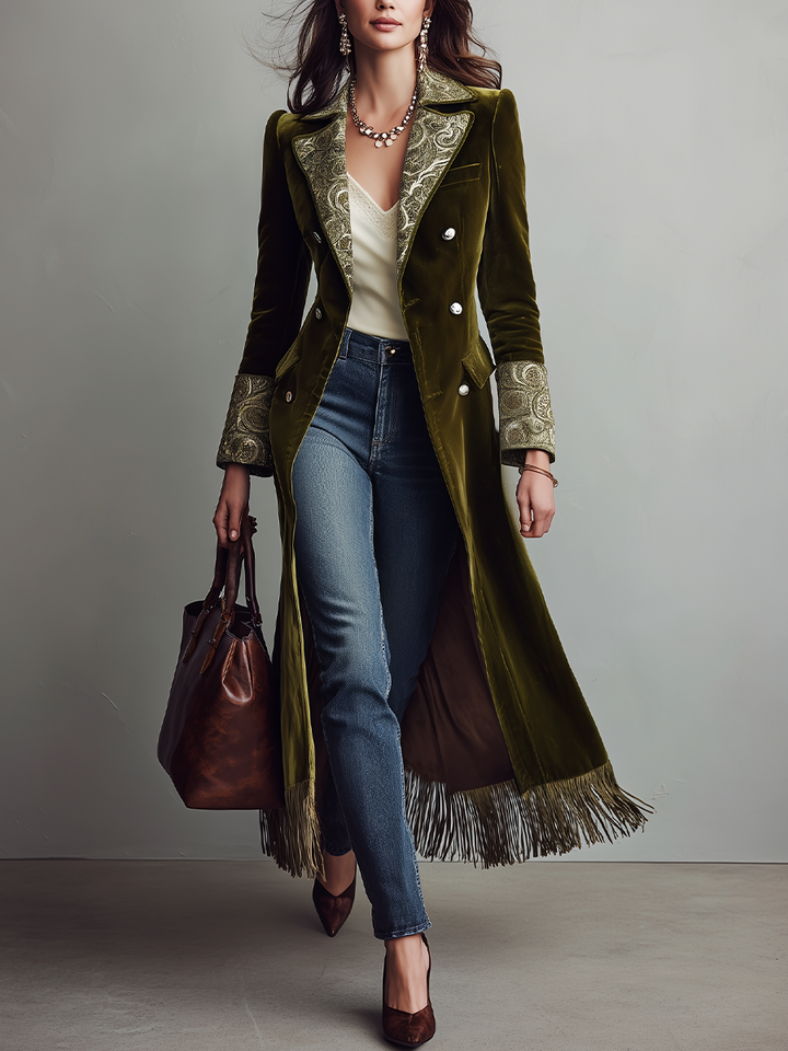 Retro Olive Green Maxi Coat Pillow