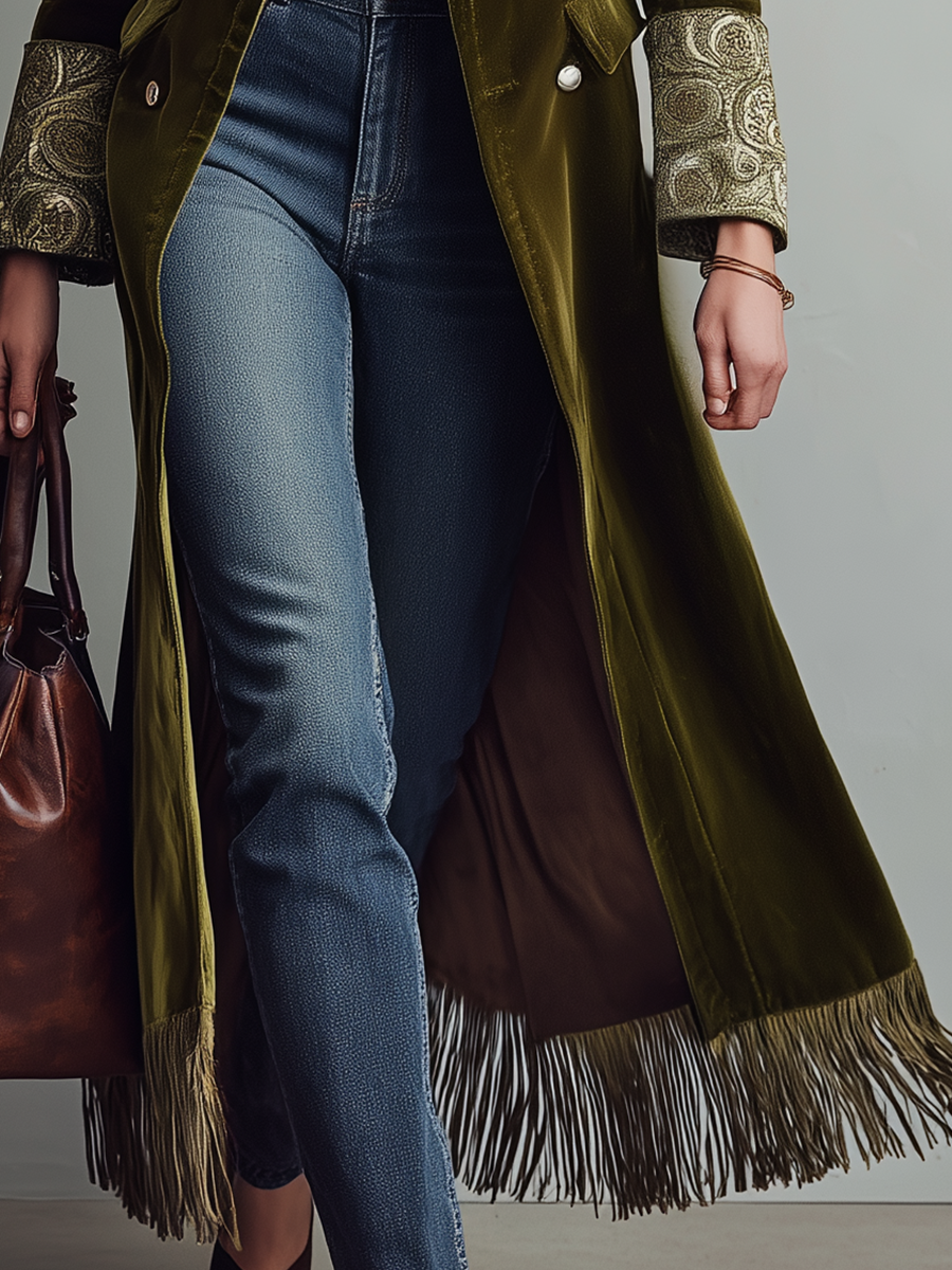 Retro Olive Green Maxi Coat Pillow