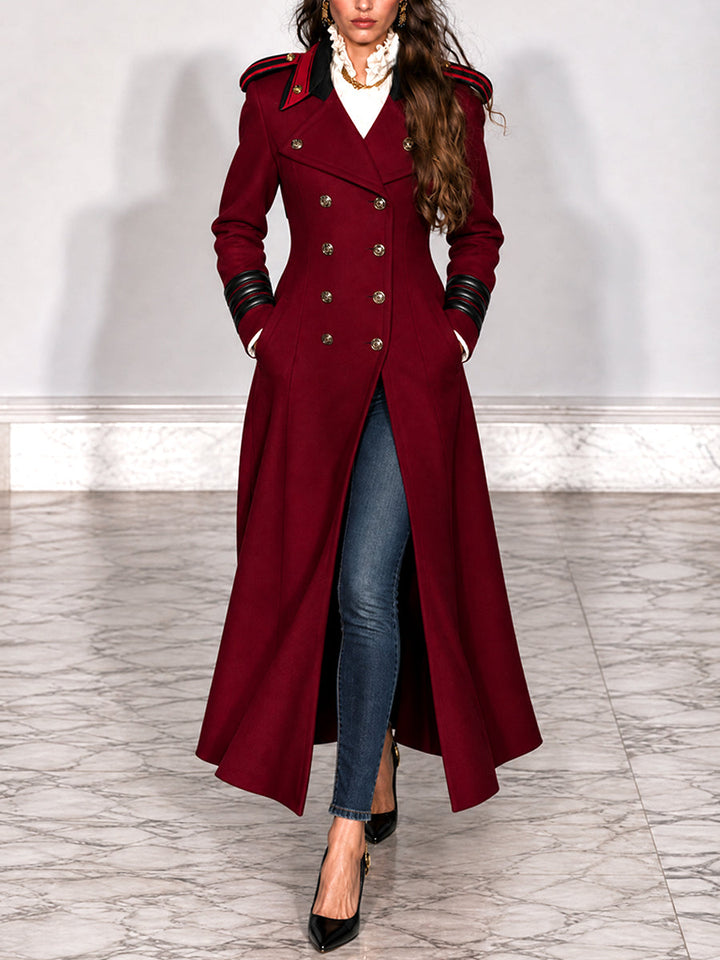 Classic Burgundy Nomad Double-Breasted Military Duster Coat
