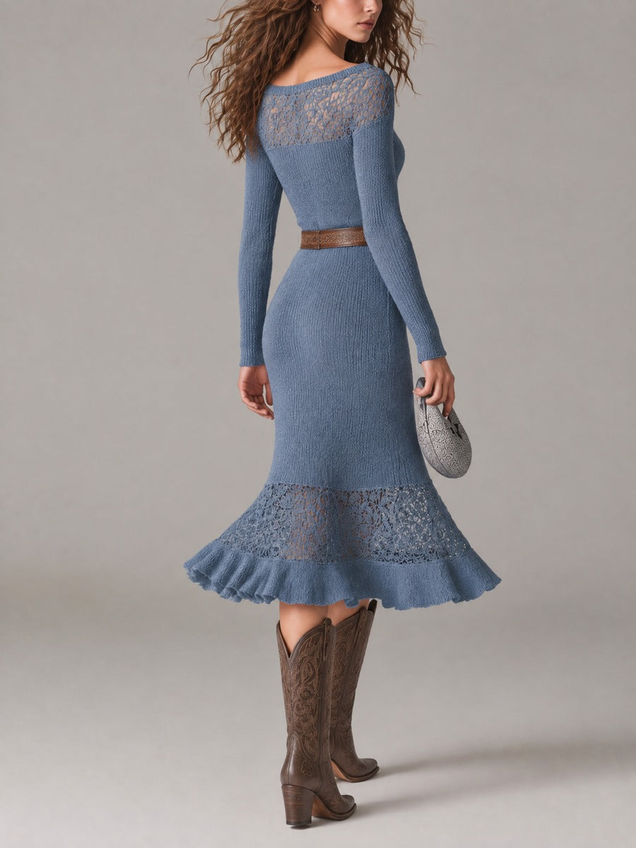 Open Bust Midi Dress with Ribbed Detailing