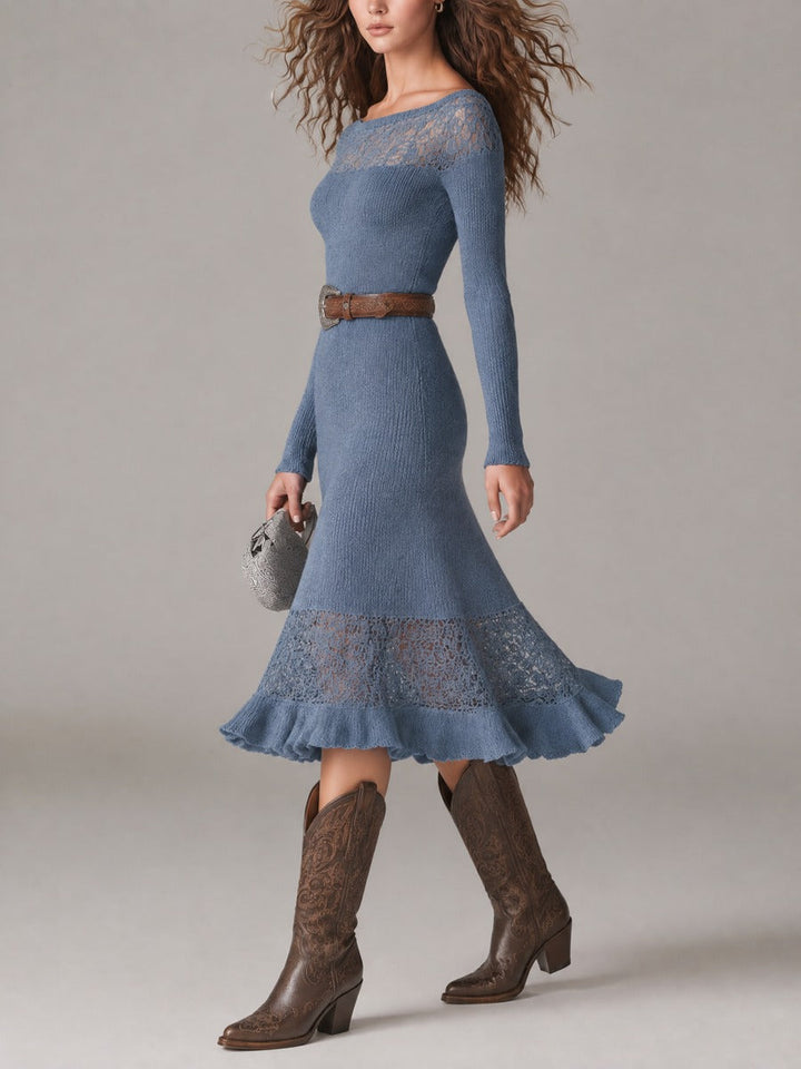 Open Bust Midi Dress with Ribbed Detailing