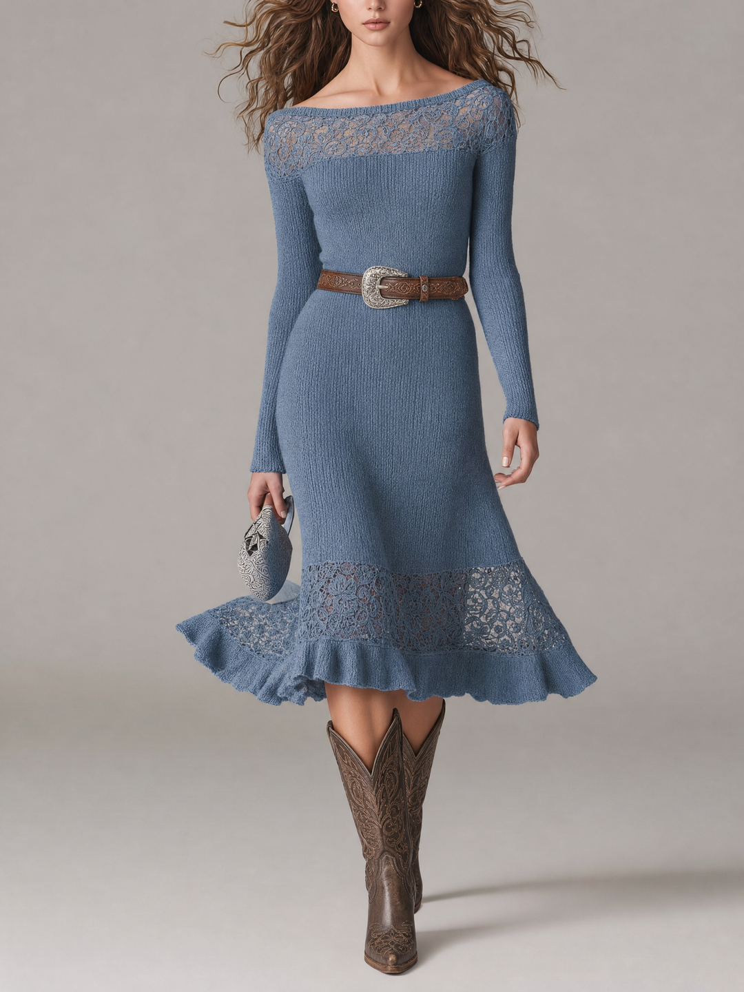 Open Bust Midi Dress with Ribbed Detailing
