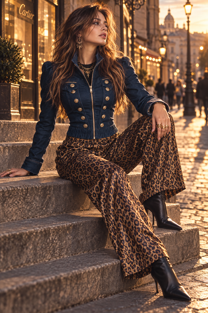 Military-Inspired Denim Jacket in Napoleon Style