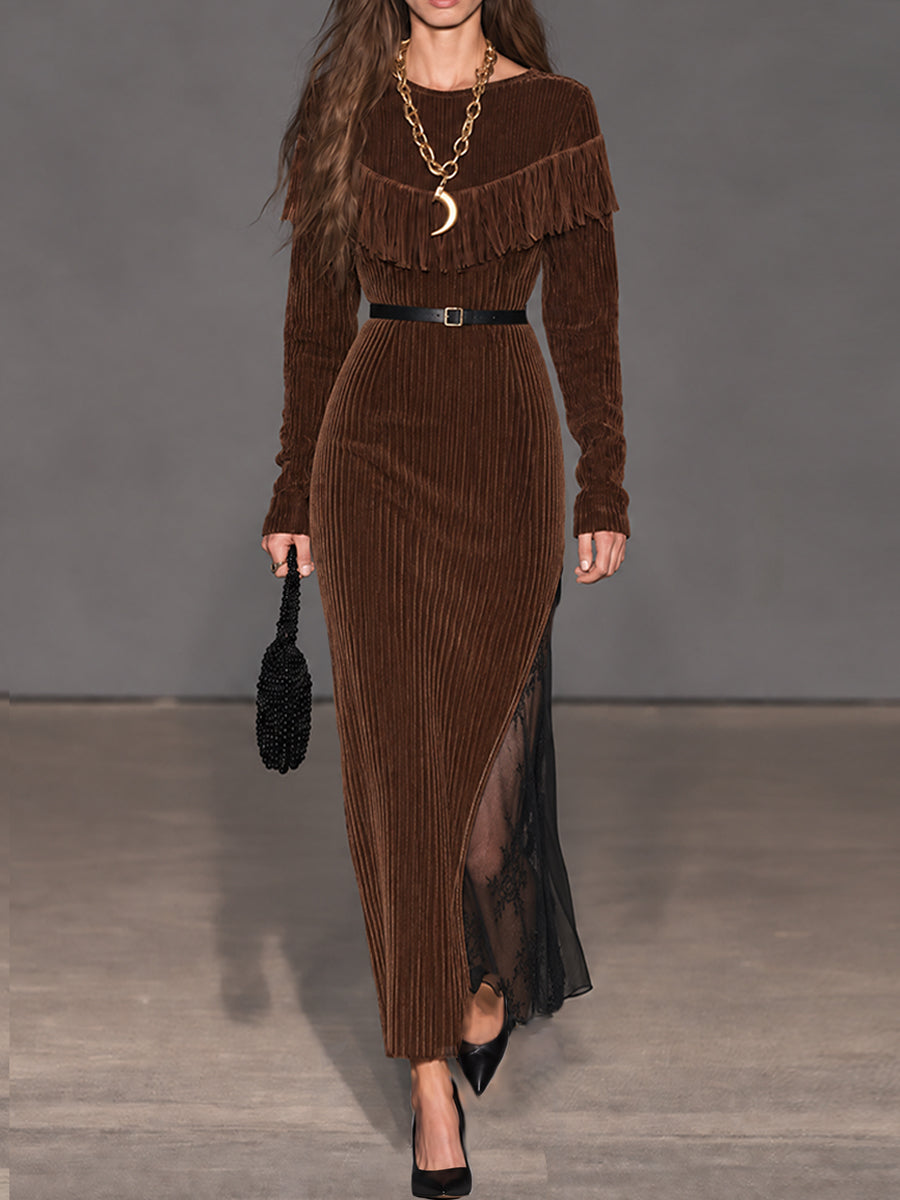 Cocoa Nomad Maxi Dress with Lace and Cord Accents