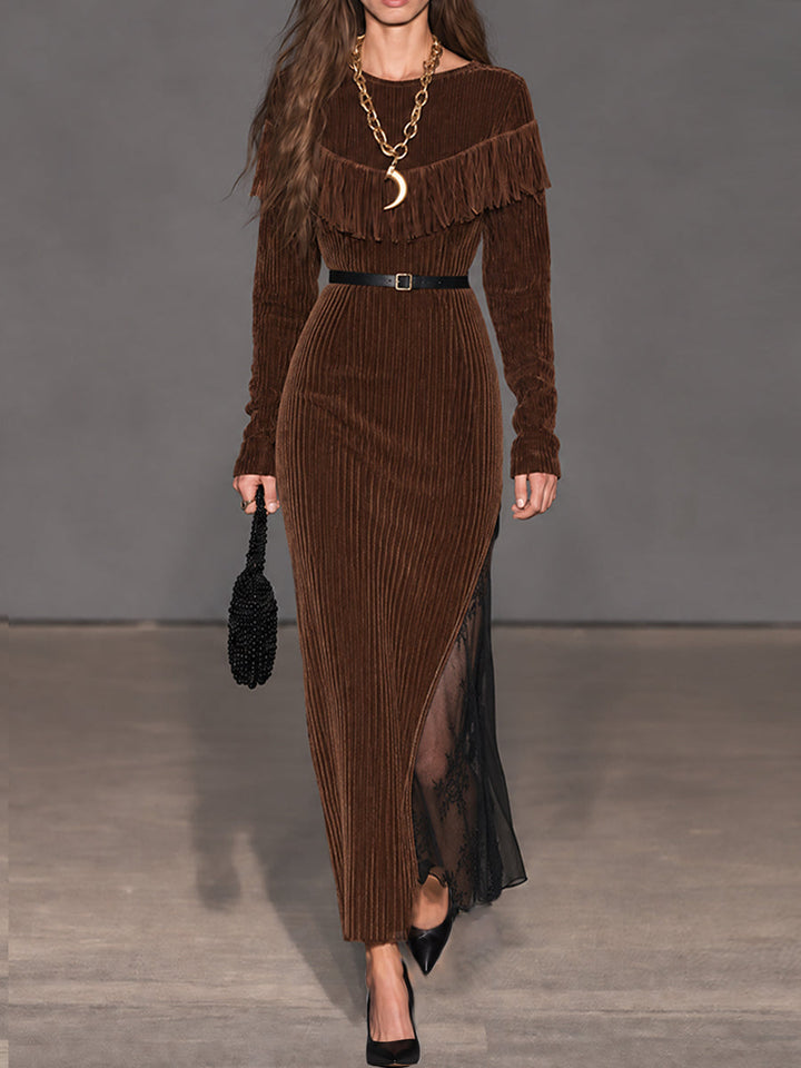 Cocoa Nomad Maxi Dress with Lace and Cord Accents