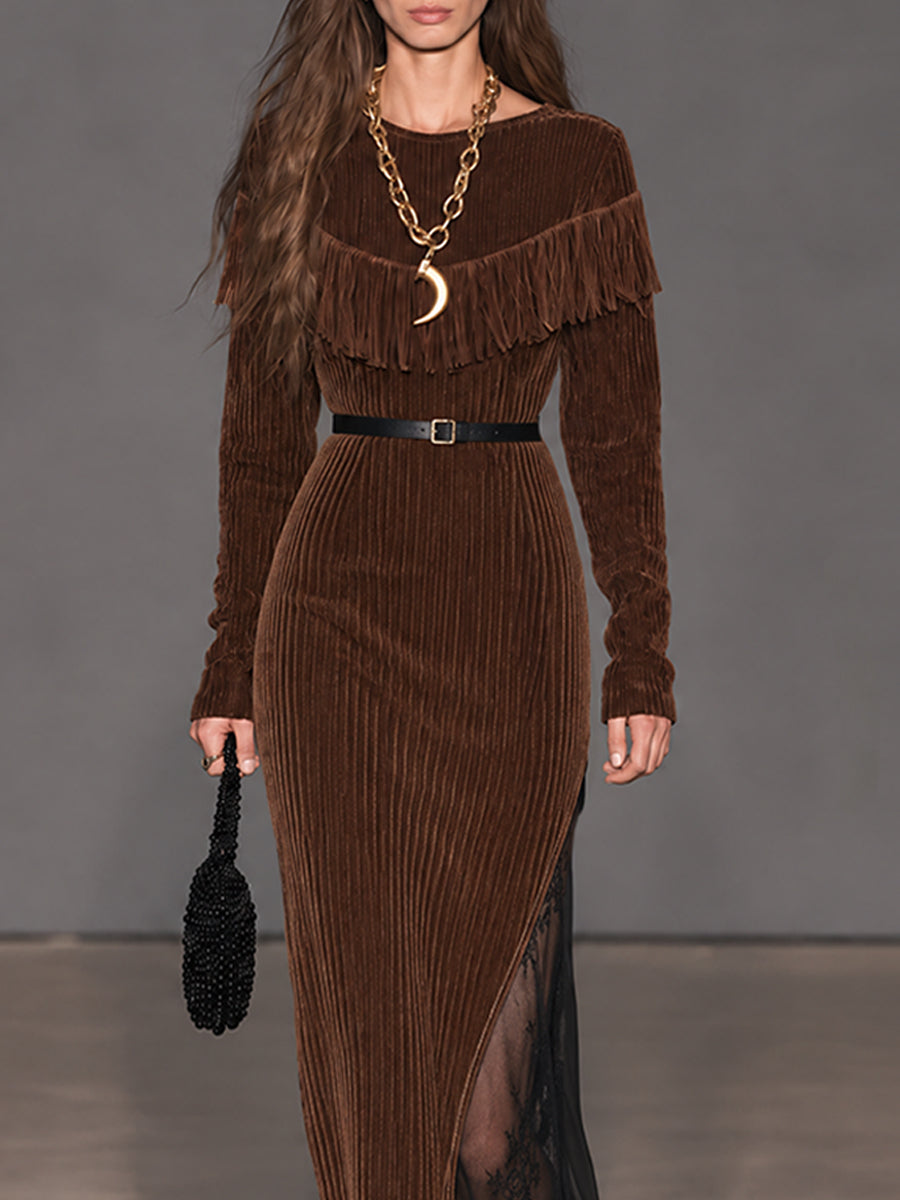 Cocoa Nomad Maxi Dress with Lace and Cord Accents