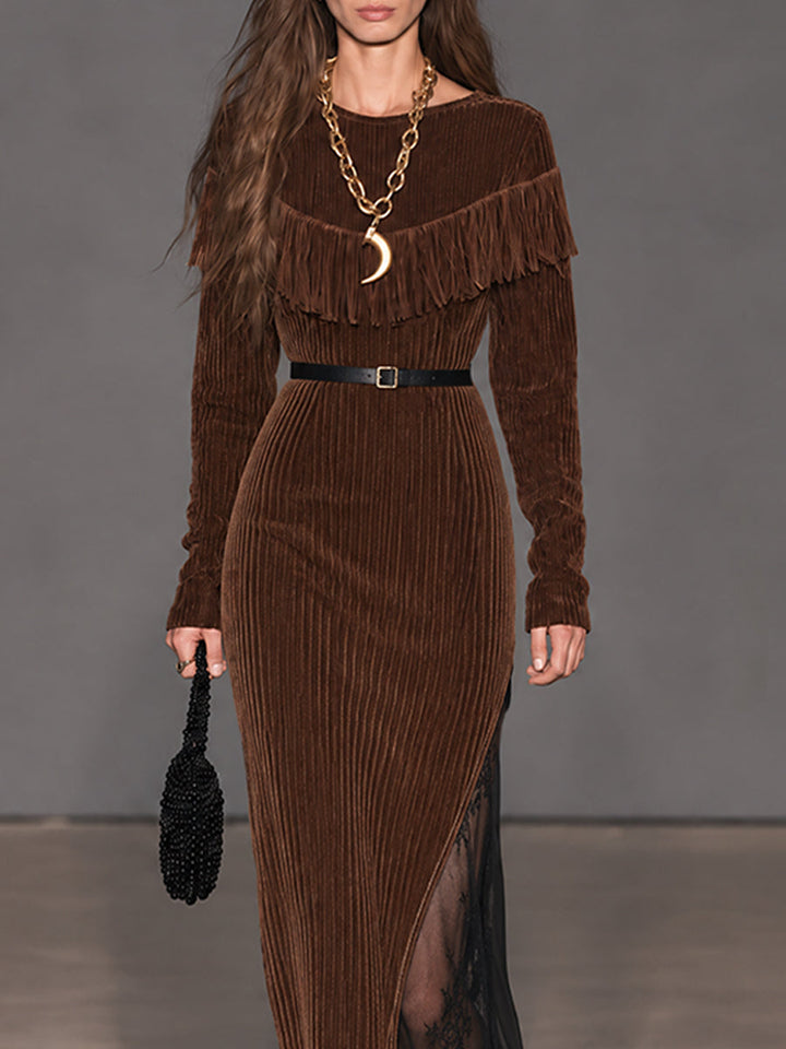 Cocoa Nomad Maxi Dress with Lace and Cord Accents