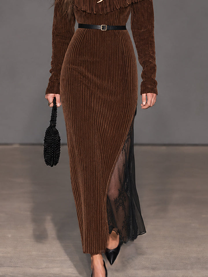 Cocoa Nomad Maxi Dress with Lace and Cord Accents