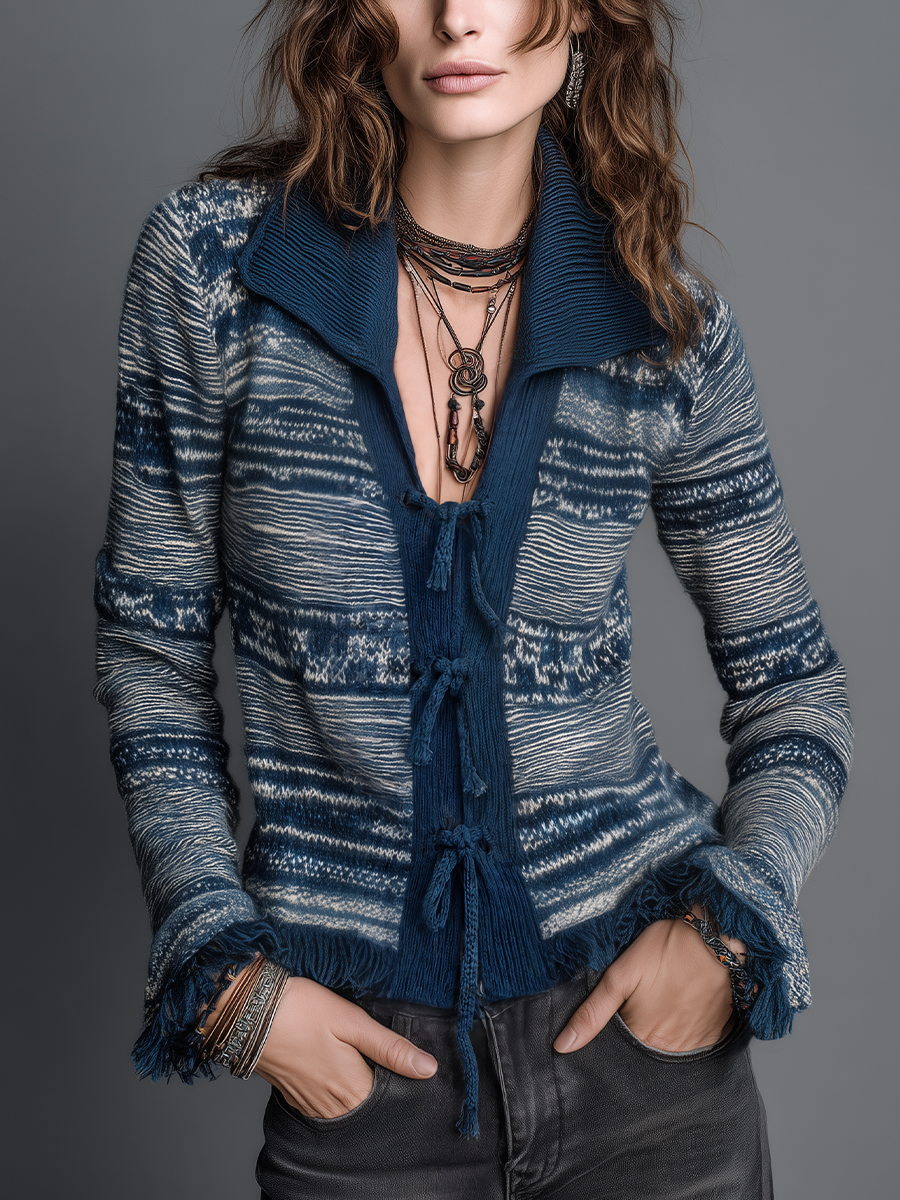 Artisan Navy Blue Knit Cardigan with Belt
