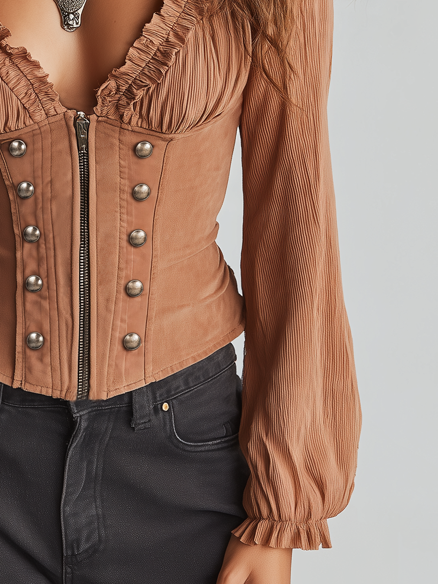 Chic Caramel Striped Corset Blazer for a Romantic Look