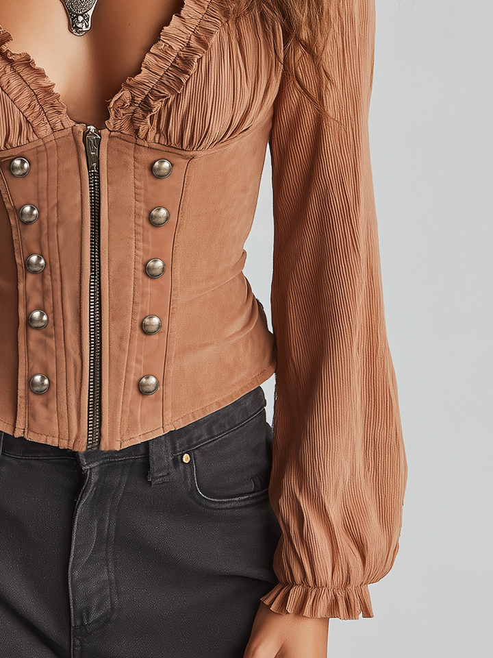 Chic Caramel Striped Corset Blazer for a Romantic Look