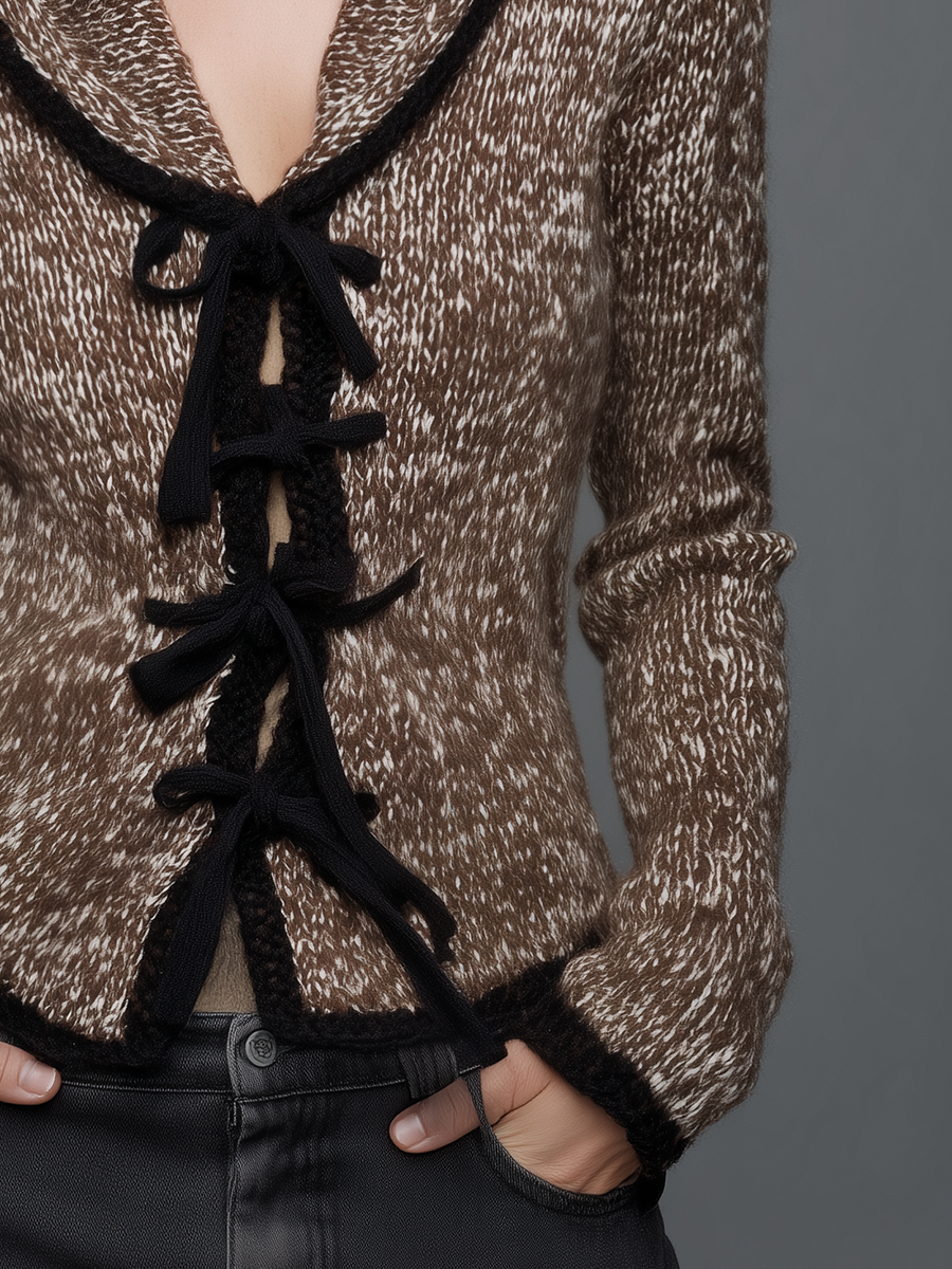 Retro Brown Blouse with Front Knot Detail
