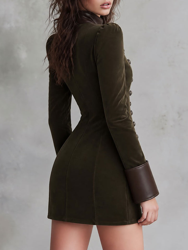Compact Military-Inspired Dress with Stylish Faux Leather Accents