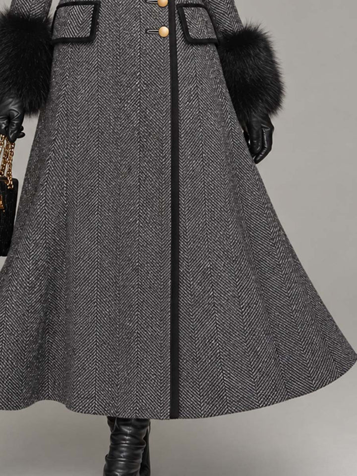 Classic Houndstooth Wool Blend Long Coat in Vintage Style