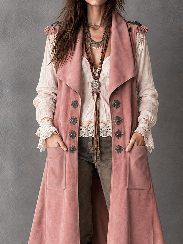 Dark Pink Suede Fringe Gilet