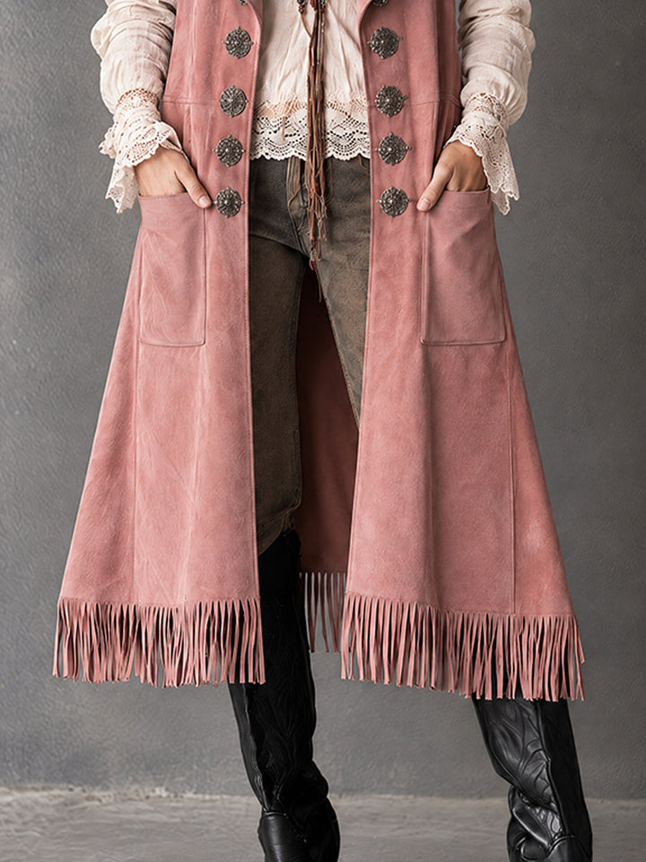 Dark Pink Suede Fringe Gilet