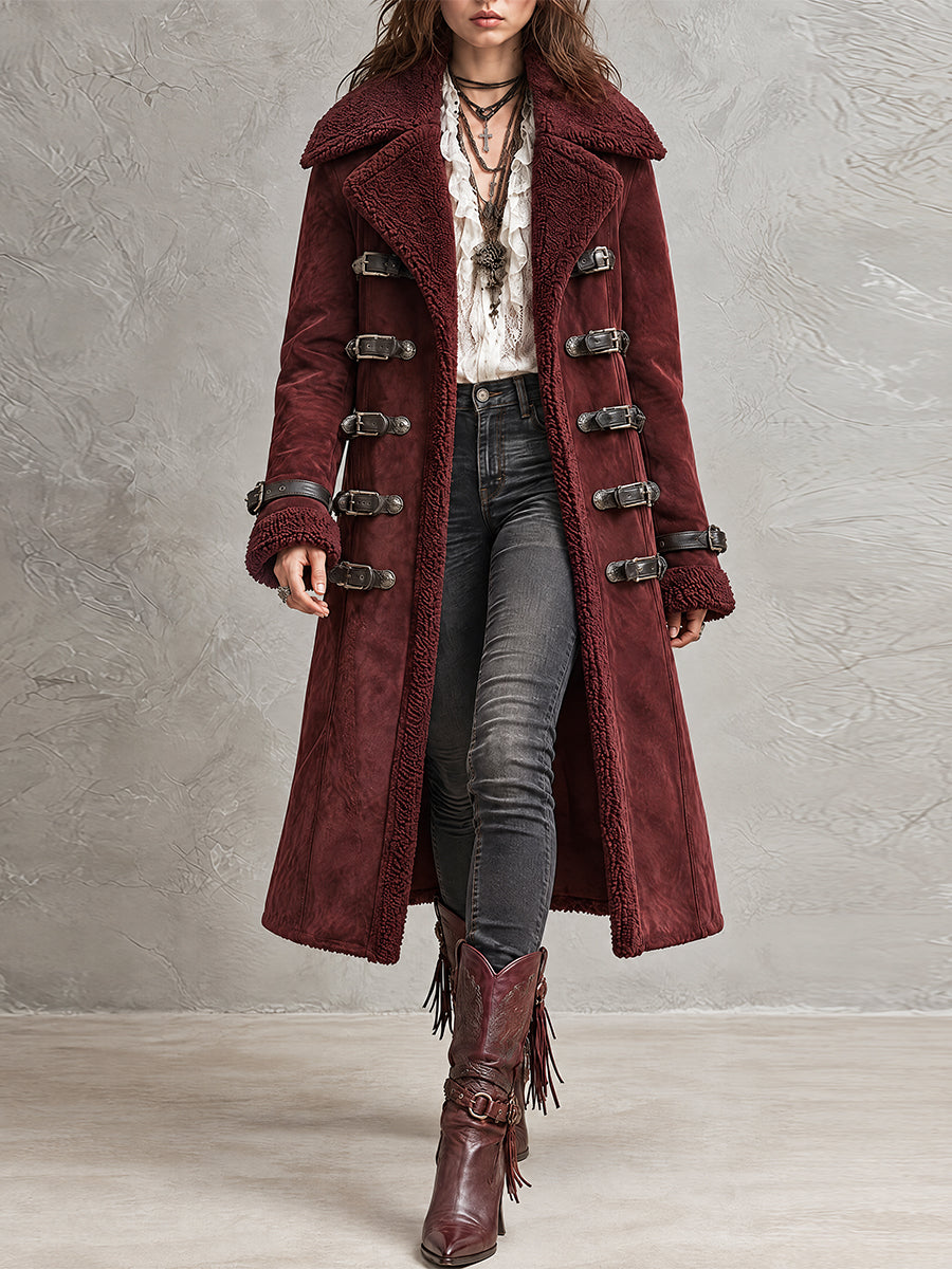 Burgundy Shearling Toggle Coat for Nomadic Style