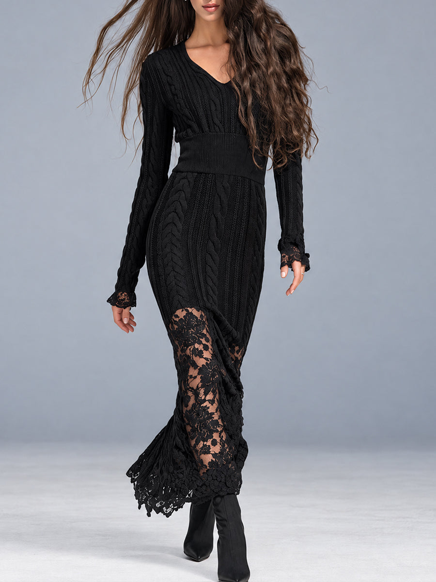 Midnight Nomad Maxi Dress with Sock Detail and Lace Accents