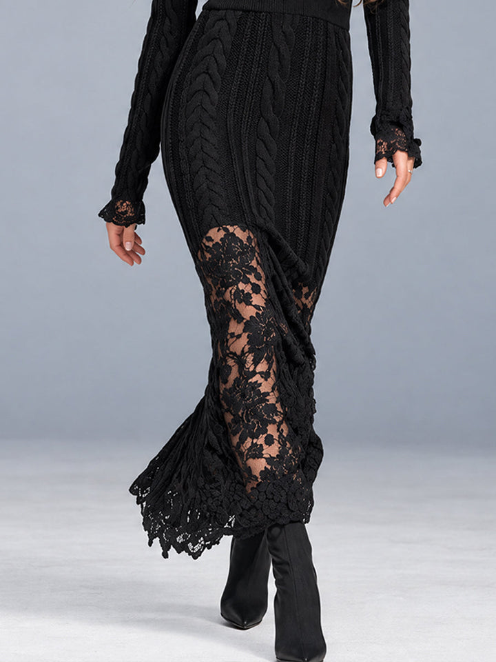 Midnight Nomad Maxi Dress with Sock Detail and Lace Accents