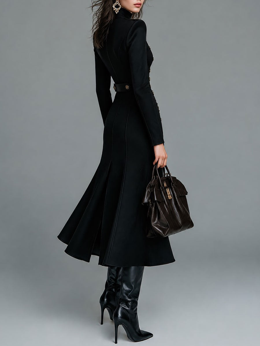 Double-Breasted Maxi Dress with Military-Inspired Slit