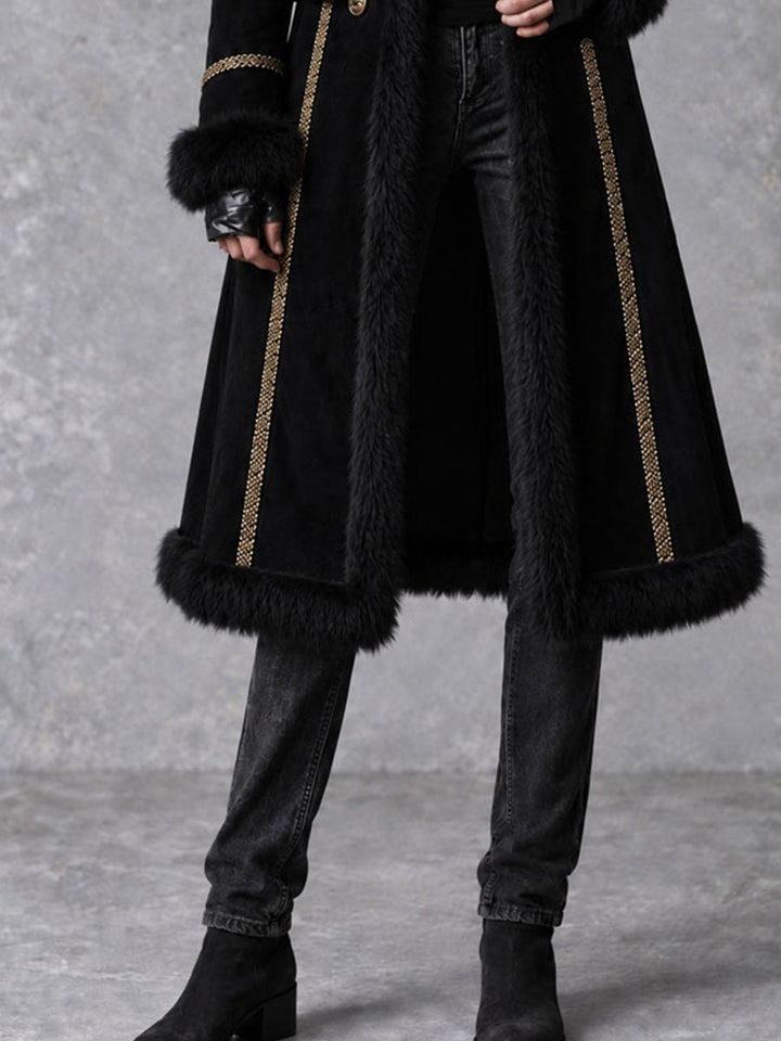 Retro Gothic Long Coat with Fur Trim and Double Closure