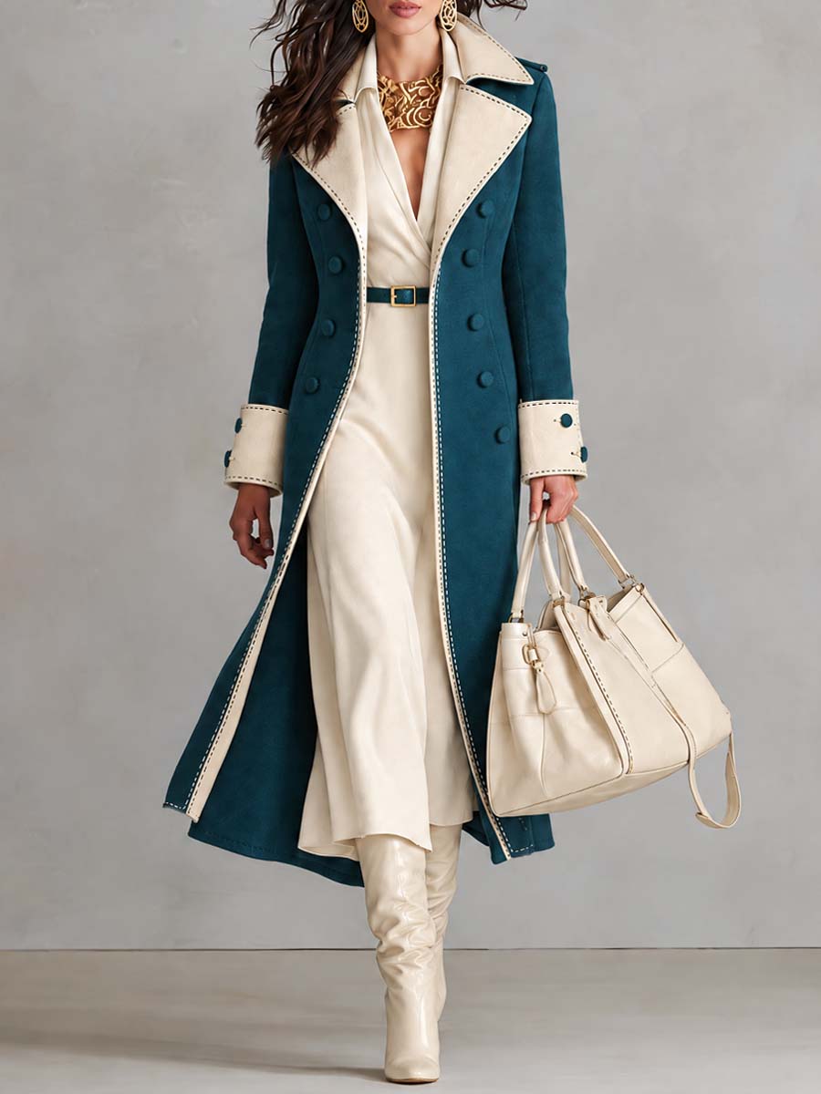 Elegant Contrast Long Suede Coat for Women