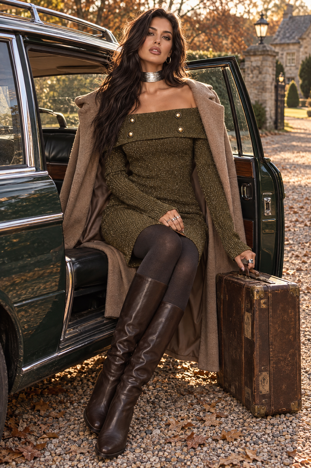 Off-Shoulder Knitted Mini Dress with Button Accents