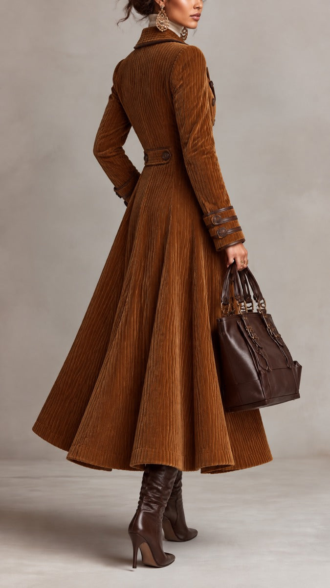 Double-Breasted Women's Long Cordura Coat with Leather Accents