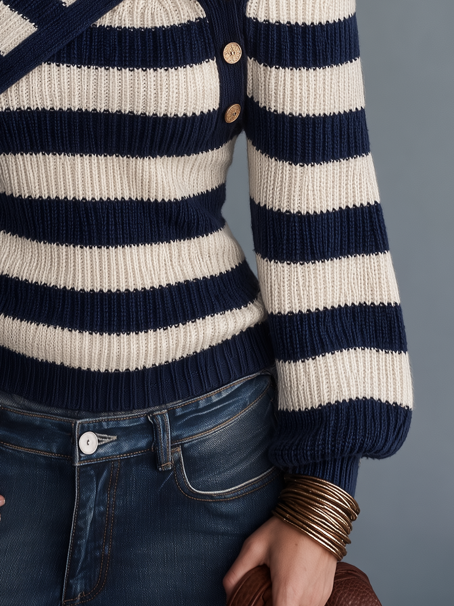 Casual Knitted Nautical-Inspired Top with Twisted Detail