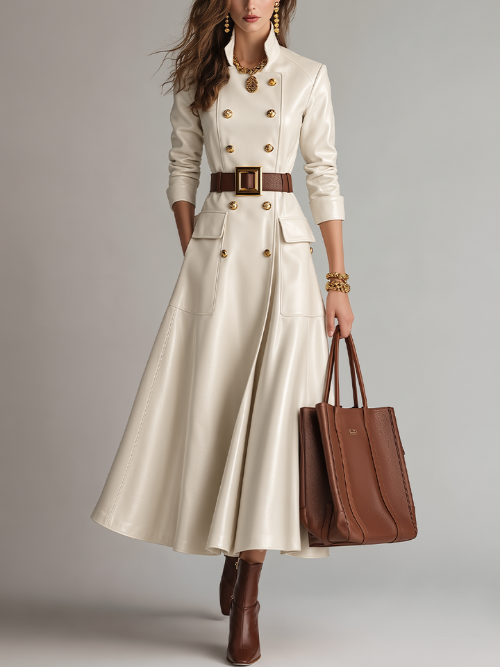 Chic Double-Breasted Belted Coat Dress