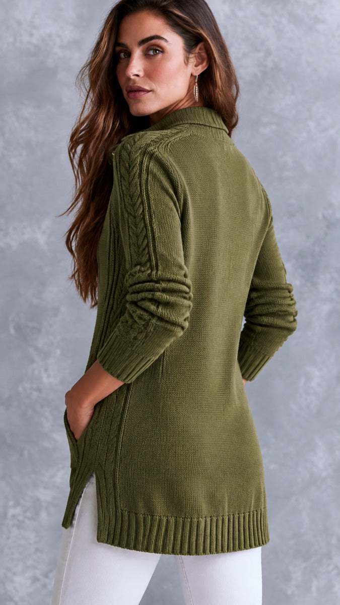 Retro American Stand Collar Jacket with Cable Knit and Pockets