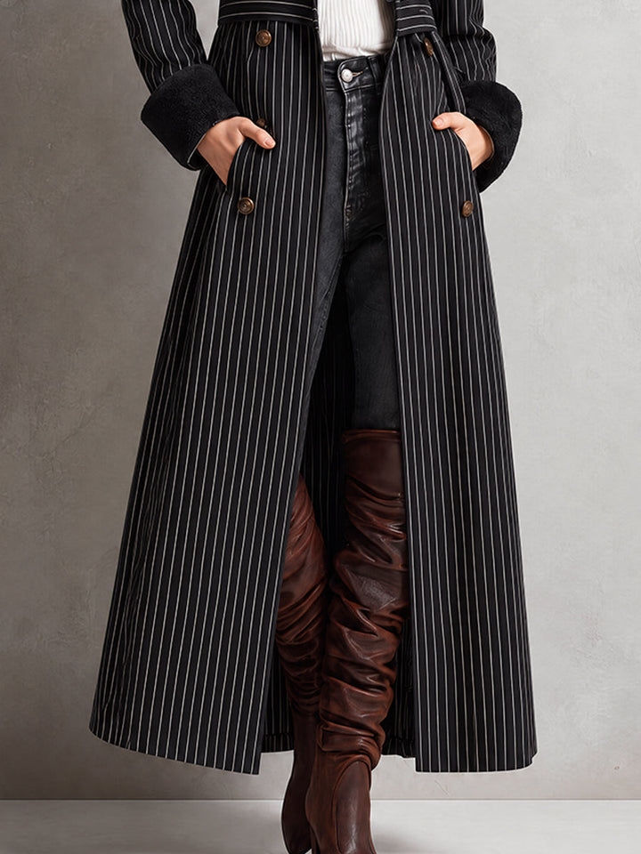 Retro Bohemian Coat Featuring Unique Stitching and Striped Design