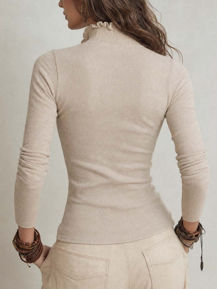 Retro-Inspired Knitted Sweater with Sewn Collars and Pleated Details