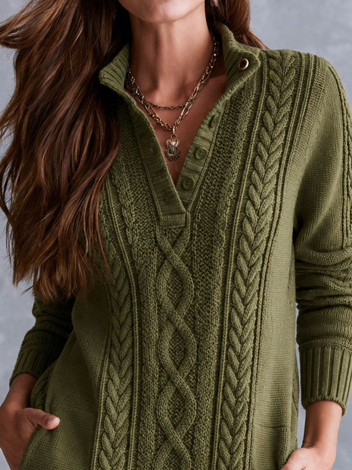 Retro American Stand Collar Jacket with Cable Knit and Pockets