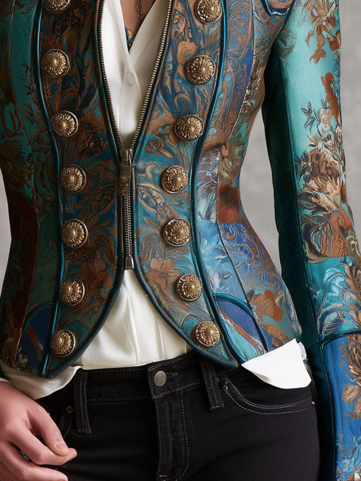 Tailored Short Jacket Featuring Victorian Baroque Design and Button Accents