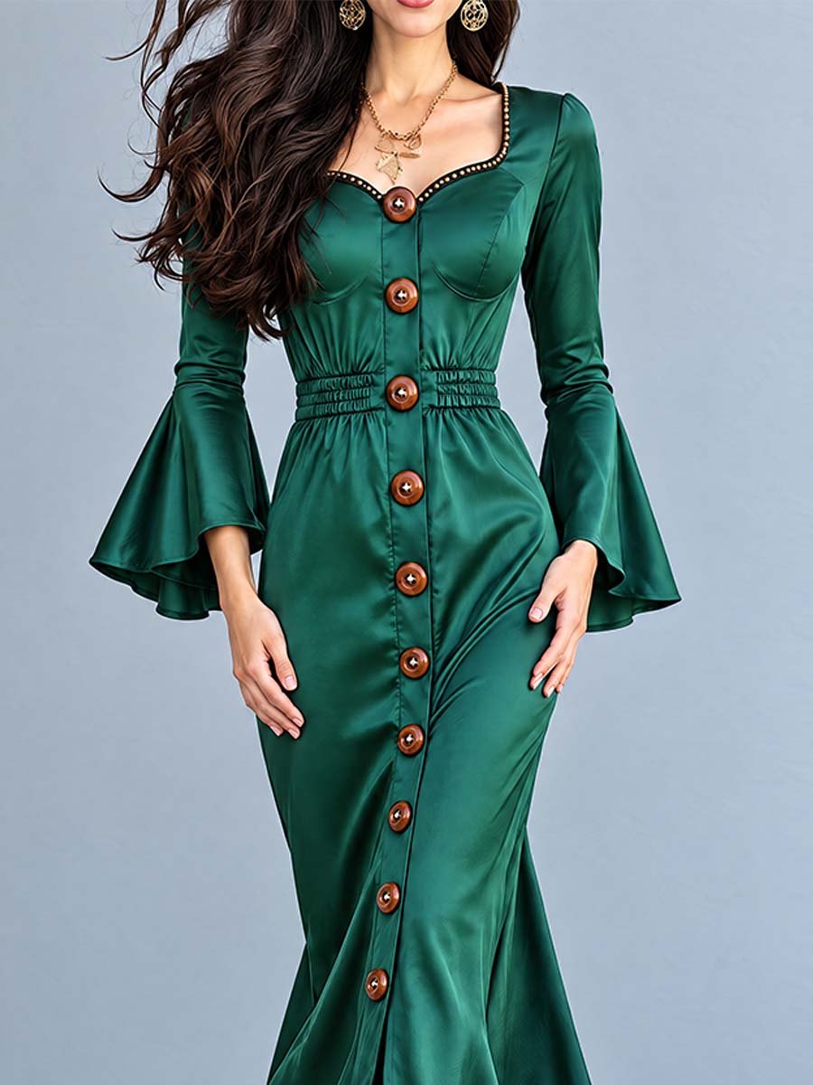 Emerald Nomad Maxi Dress with Button Details
