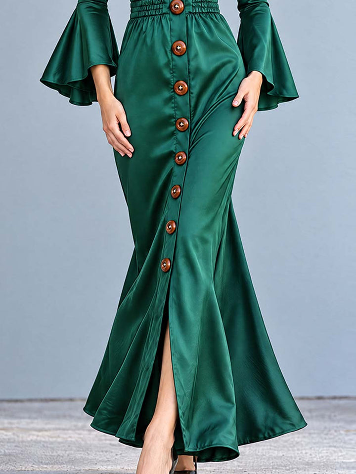 Emerald Nomad Maxi Dress with Button Details