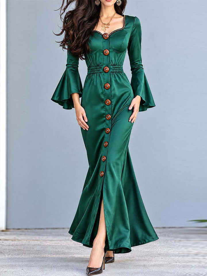 Emerald Nomad Maxi Dress with Button Details