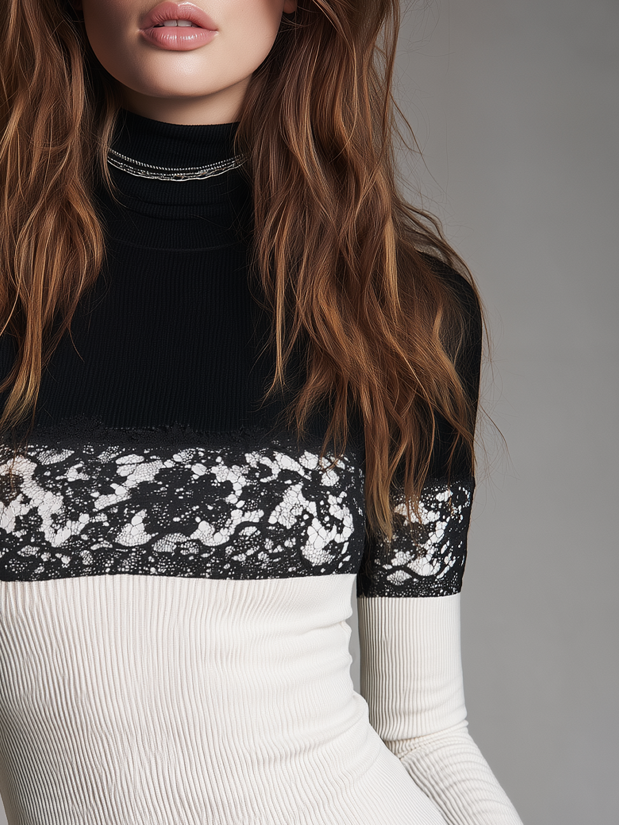 Ivory Lace-Trimmed Knitted Top with Elegant Neckline