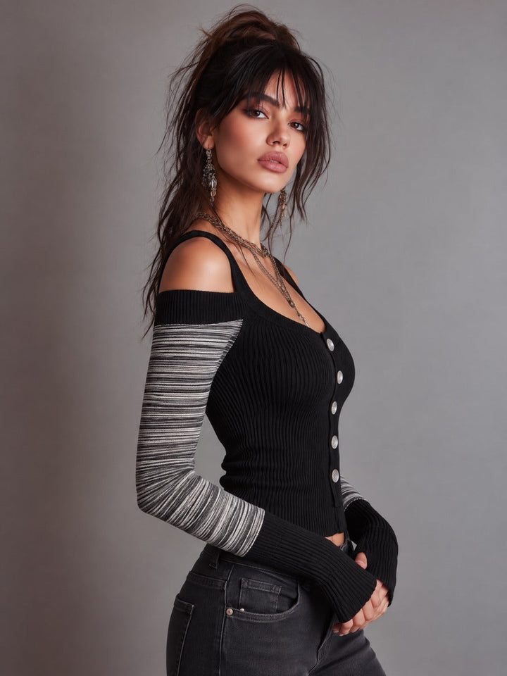 Off-Shoulder Ribbed Top Featuring Bold Stripes