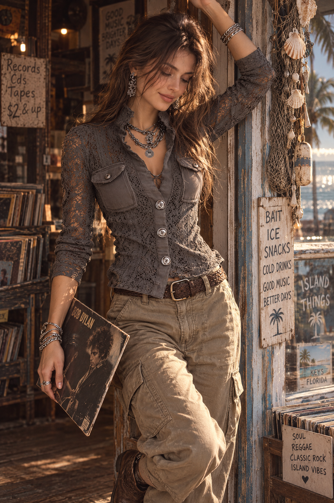 Vintage-Inspired Boho Lace-Trim Button-Up Shirt