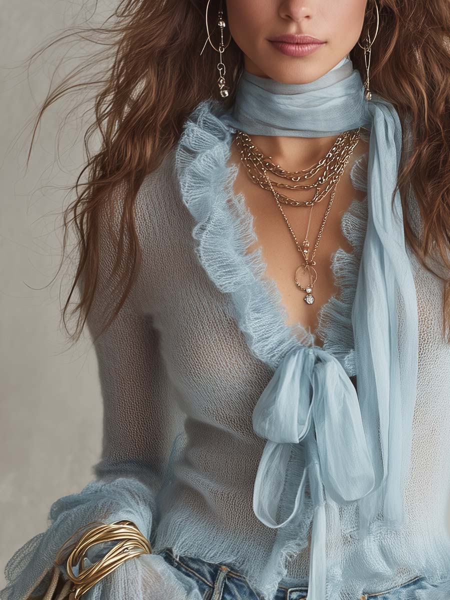 Retro-Inspired Striped Mohair Knit with Tie Detail