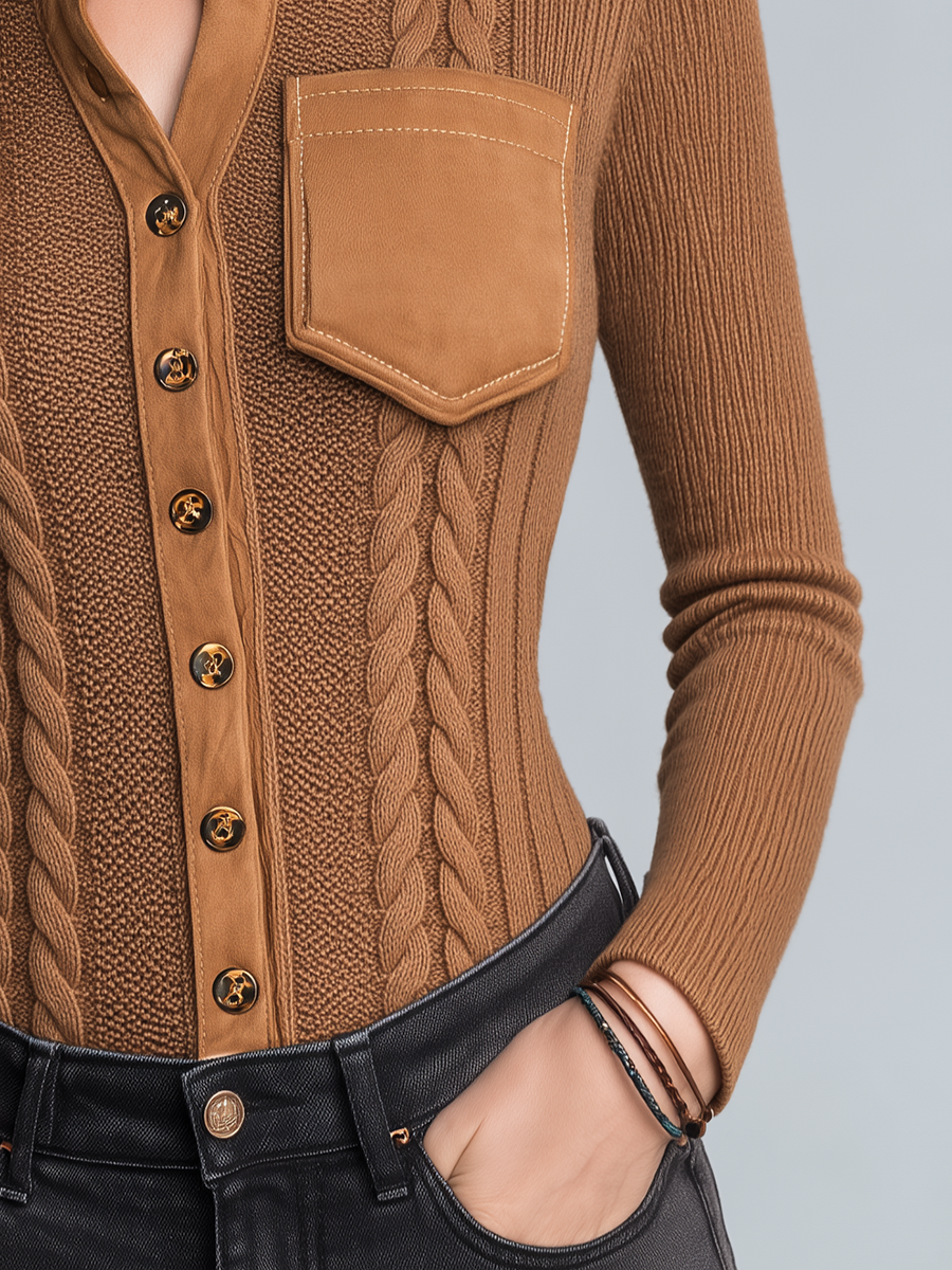 Classic Camel Cape Featuring Cable Knit Design