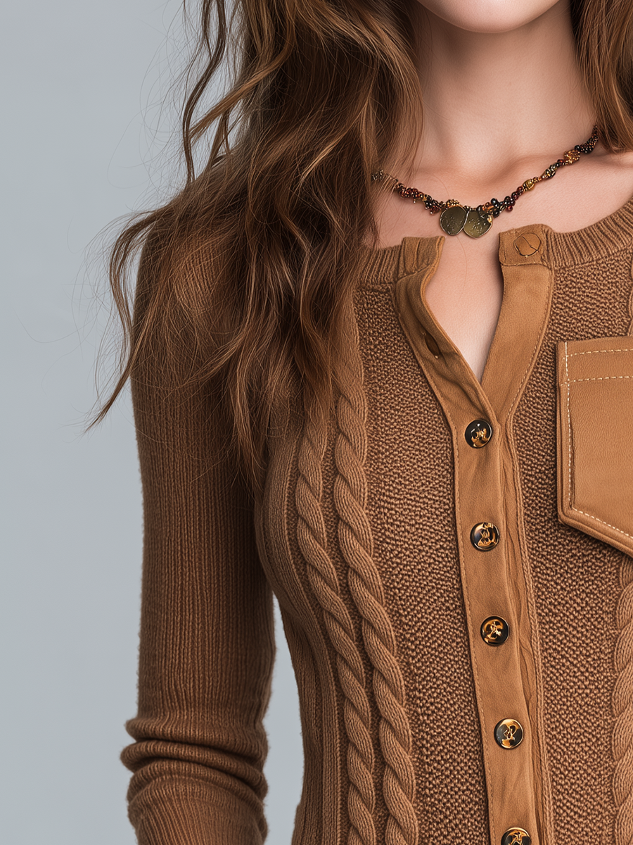 Classic Camel Cape Featuring Cable Knit Design