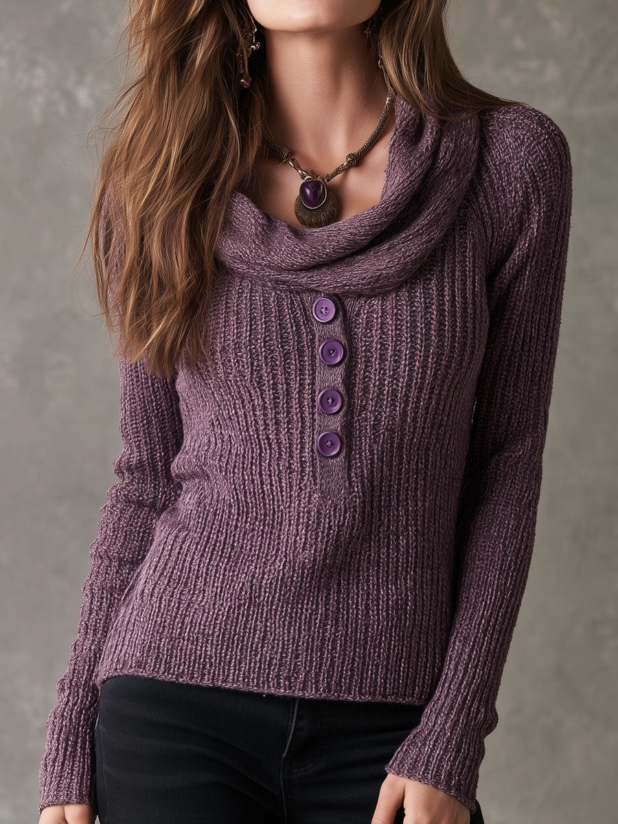 Pebble-Colored Bohemian Vintage Sweater with Collar